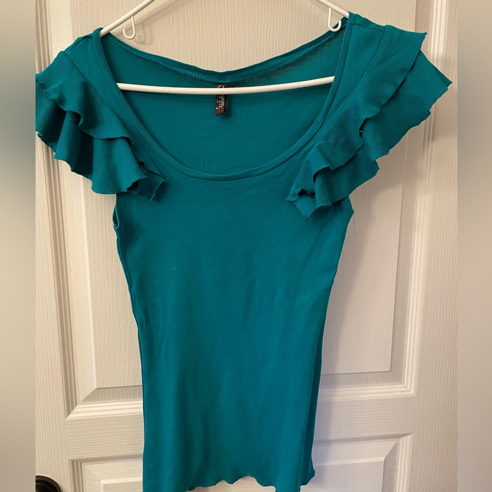 Old Navy Green Ruffled Blouse